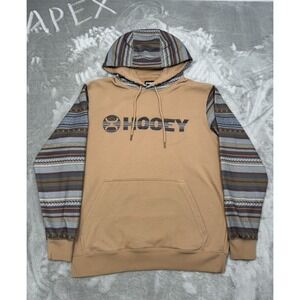 Hooey Hoodie Sweatshirt Mens Medium Western Aztec Pullover Brown Striped Beige